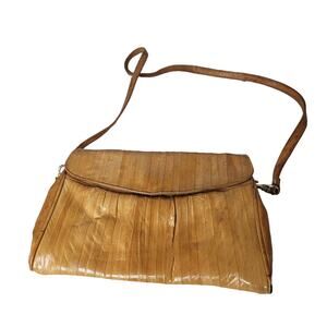 vINTAGE goldenrod clutch shoulder strap bag front flap Eel purse